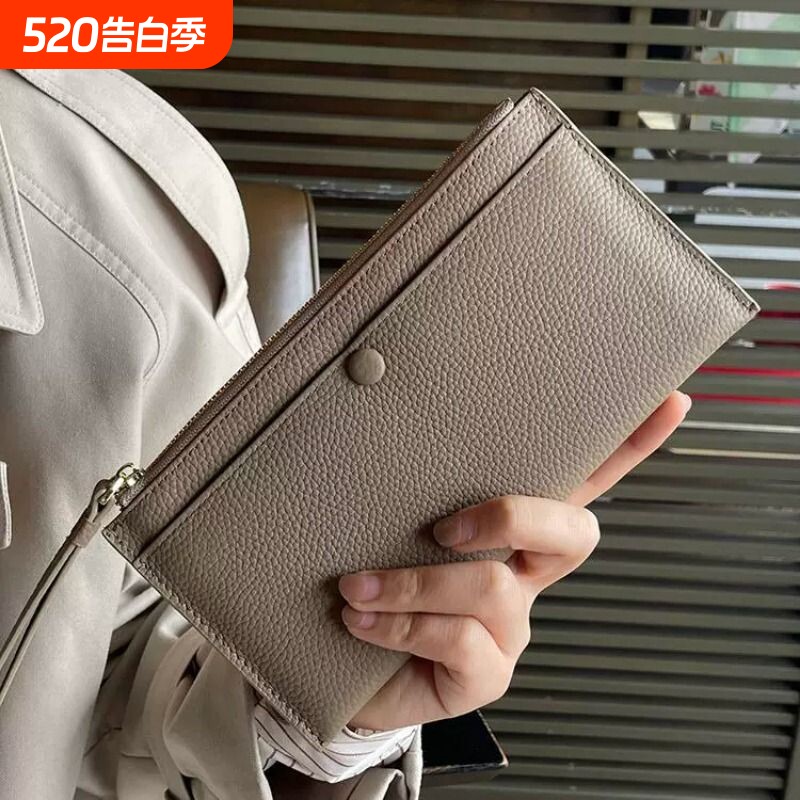 高级感荔枝纹PU皮长款钱包大容量手拿包女士多卡位钱夹证件黑色