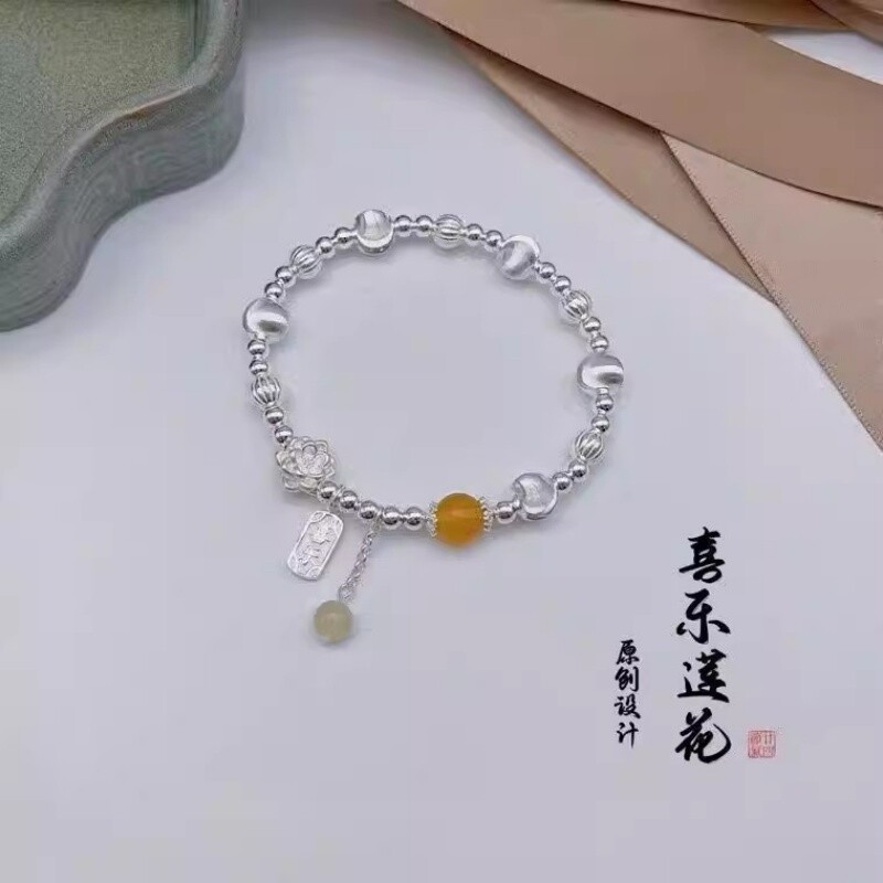 树人贵礼足银手链平安莲花925纯银手链送女友礼物