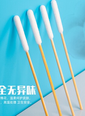 白印雪宠物耳朵清洁棉签大头长木棉棒一次性袋装单头长柄猫咪棉签