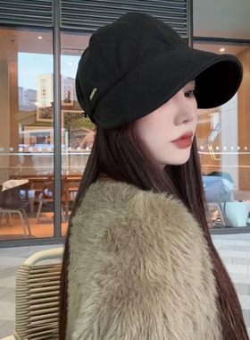 遮阳鸭舌帽子女春夏渔夫帽明星同款防晒帽帽檐薄款黑色宽檐加宽