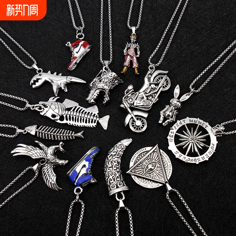 项链时尚百搭十字毛衣链男女学生装饰链小众酷帅复古吊坠饰品新款