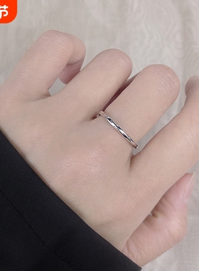 s925纯银莫比乌斯环戒指女男时尚百搭细款小众素圈戒子送礼物