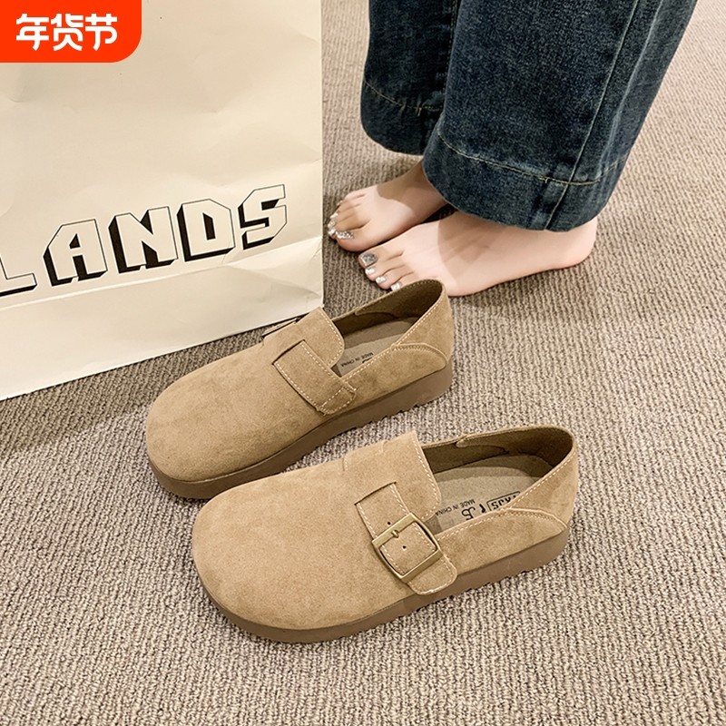 两穿勃肯鞋女春秋季2026新款软平底一脚蹬乐福豆豆鞋全包博肯单鞋