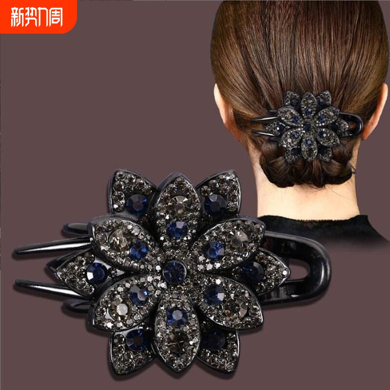 夹子头饰发夹女新后脑勺盘发大号头发抓夹发卡妈妈高端鸭嘴夹镶钻