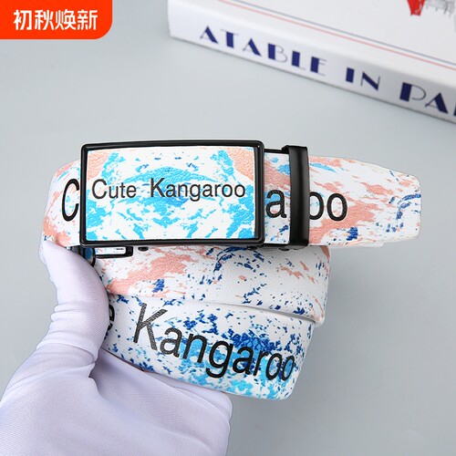 Cute Kangaroo新款全卡槽自动腰带男女同款高级牛仔裤皮带字母