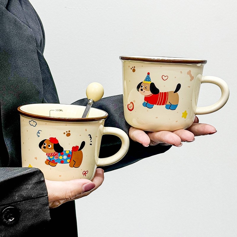 ins风高颜值陶瓷杯情侣家用水杯可爱卡通咖啡杯男女生家用早餐杯