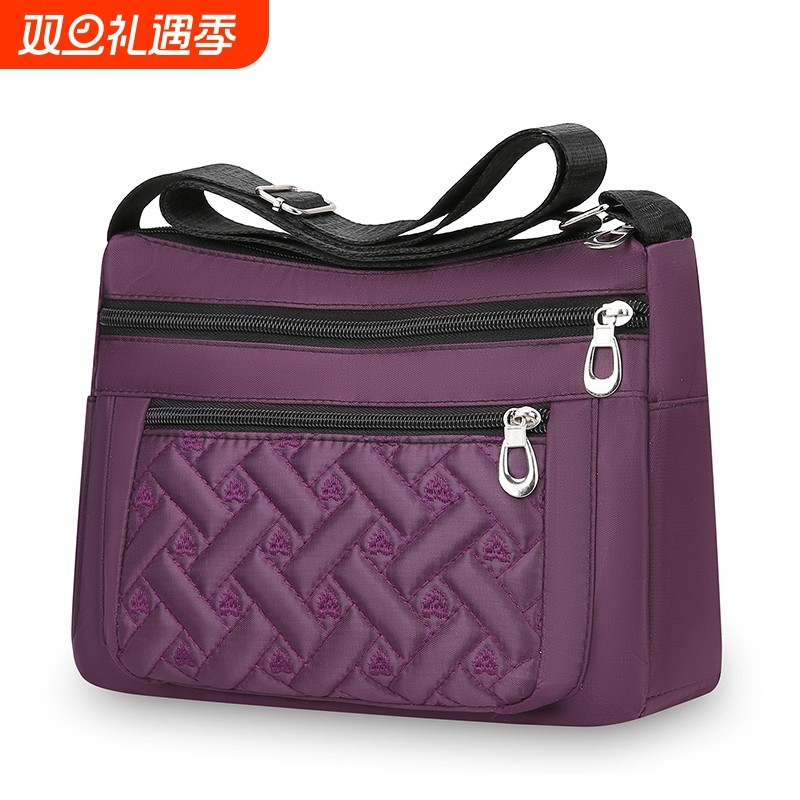 时尚女包包大容量牛津布多口袋斜挎包绣线妈妈包多层生意包单肩包