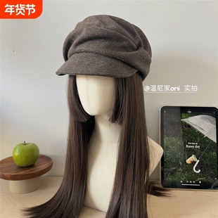 出本~！褶皱山本风羊毛混纺马术帽女平顶鸭舌报童帽潮秋冬温尼