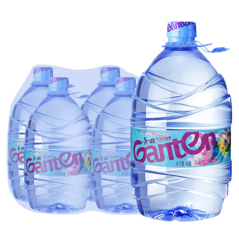 景田饮用纯净水4.8L*4桶整箱包邮特价大瓶装泡茶家庭水非矿泉水