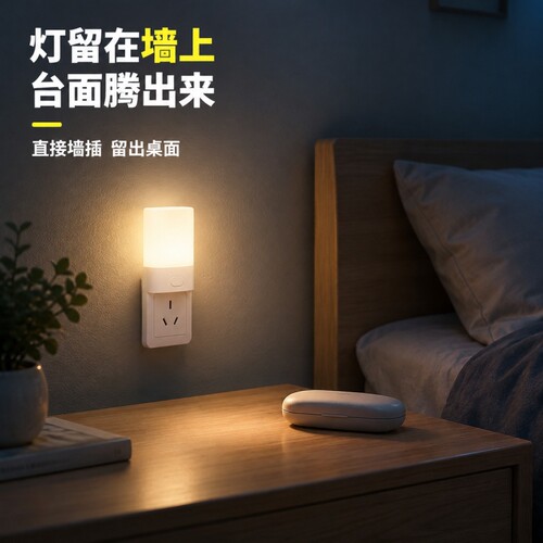 插电式小夜灯床头走廊墙插灯按键