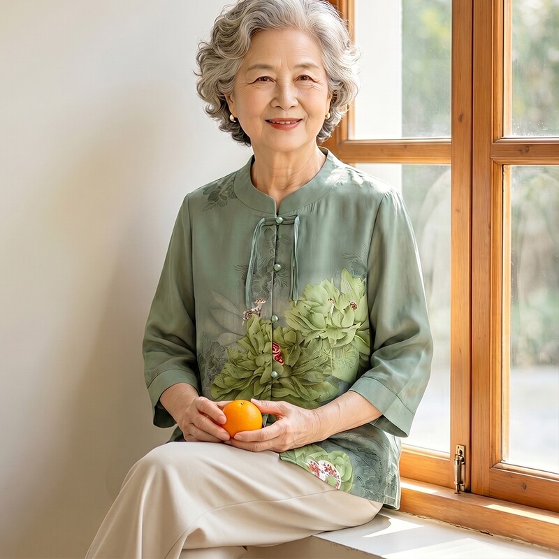奶奶装夏季新款中式冰丝衬衫妈妈中袖上衣中老年人女夏装衣服薄款