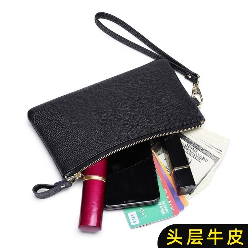 头层牛皮手拿包女包大容量零钱包长版多功能软皮夹真皮手抓包
