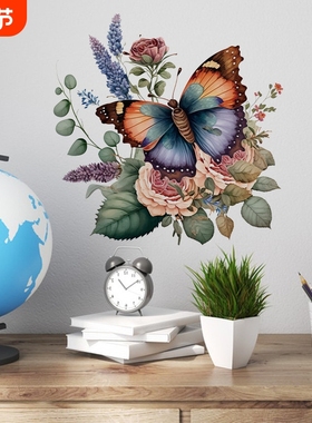 CH33009花儿与蝴蝶E仿真装饰背景墙贴房间床头布置多彩花卉贴