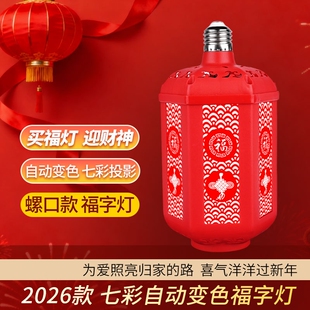 2026七彩变色福字LED七彩灯笼新年灯泡新款电动家用庭院中国风