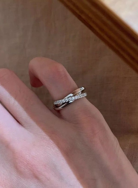 S925纯银中古满钻三环尾戒古风小众设计高级感爆款指环刻字白金