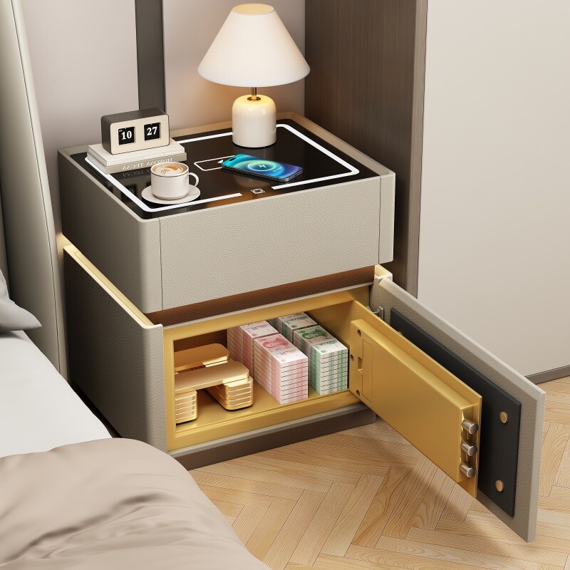 2026新款智能保险柜床头柜一体实木多功能收纳轻奢卧室抽屉储物柜
