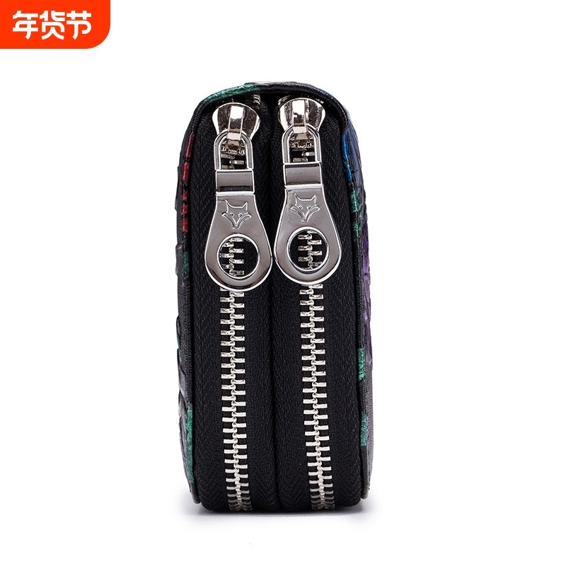 双拉链大容量钱包女士长款真皮多卡位 玫瑰花钱夹wallet wo