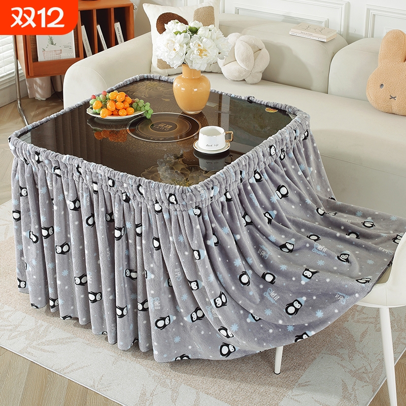 通用型烤火桌子罩套加绒冬季电烤炉茶几取暖桌罩正方形圆形烤火罩