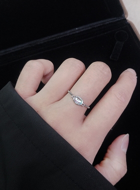 S925纯银水滴形月光石链条抽拉戒指女小众设计食指戒简约可调节