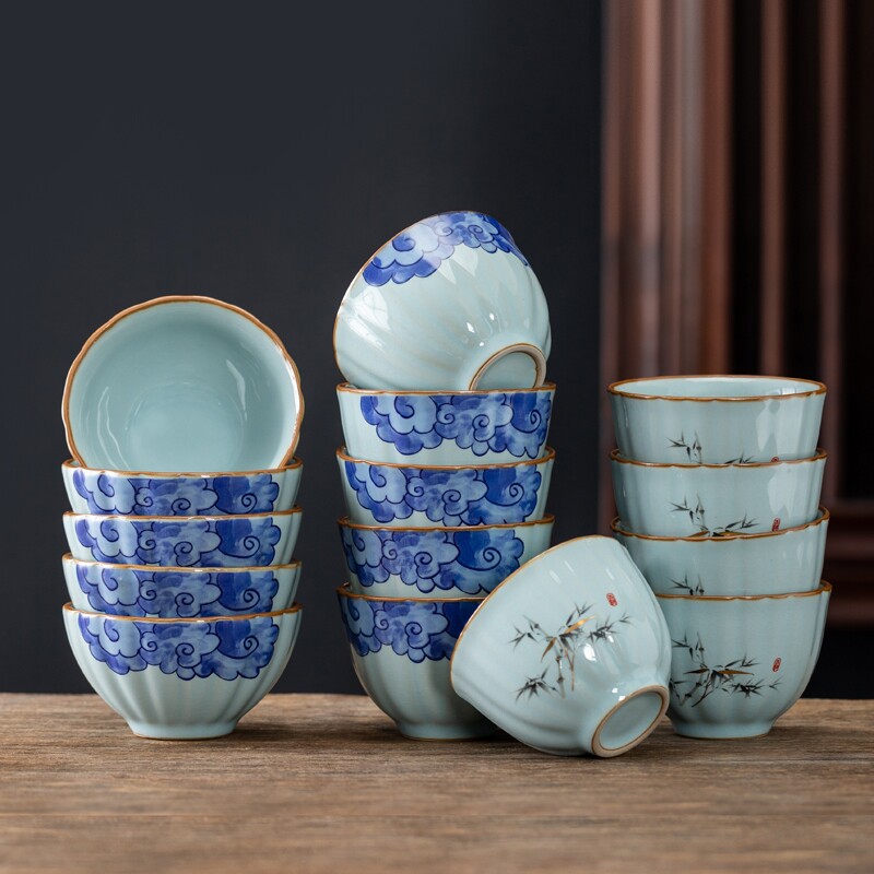 官窑可养陶瓷茶杯单杯祥云功夫茶具汝窑品茗杯开片主人杯小盏家用