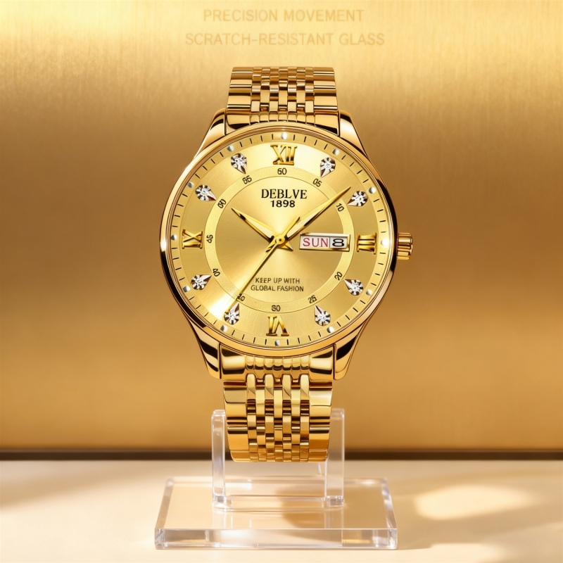 手表男款机械风全自动防水高级感全自动男表数字双日历防水腕表男