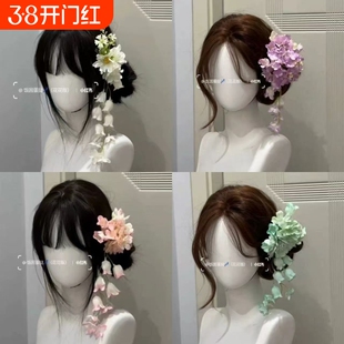 温柔花漫步铃兰花朵流苏发夹女高级感边夹森系in新娘结婚头饰夹子