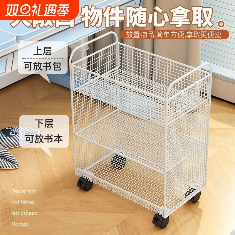 可移动书架桌下带轮置物架书桌旁收纳绘本架简易铁艺书本收纳架子