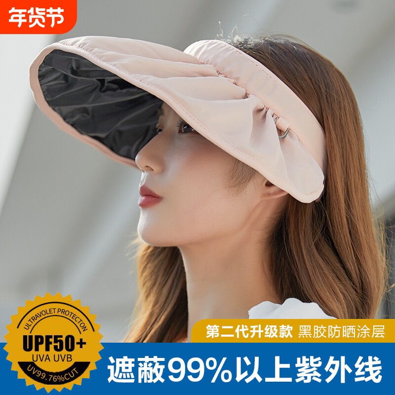 UPF50防晒帽女春夏空顶黑胶遮阳帽防紫外线遮脸大檐太阳贝壳帽子