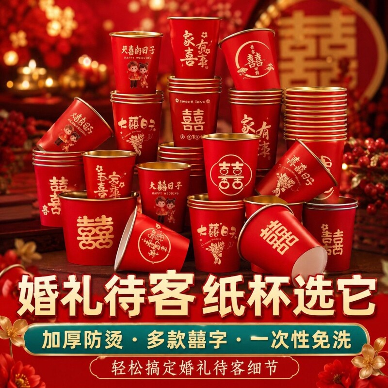 结婚一次性纸杯子金箔奢加厚婚礼图片