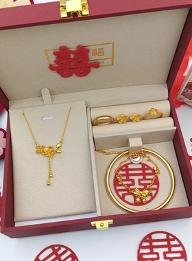 仿真结婚假五金首饰女流苏花朵项链女沙金一体婚嫁三金套装饰品