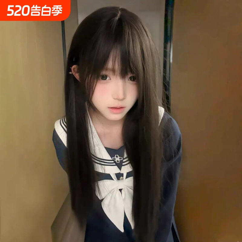 假发女长发lolita齐刘海黑长直发少萝甜美日系jk时尚日常全头