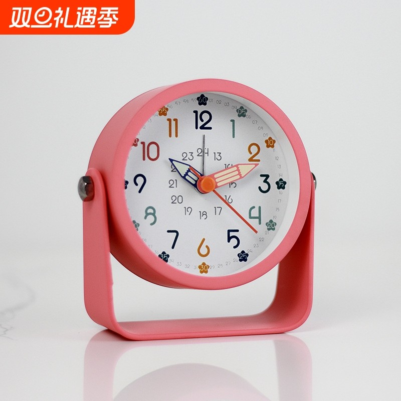跨境儿童金属小闹钟学生专用静音桌面时钟简约石英钟表旋翻转闹钟