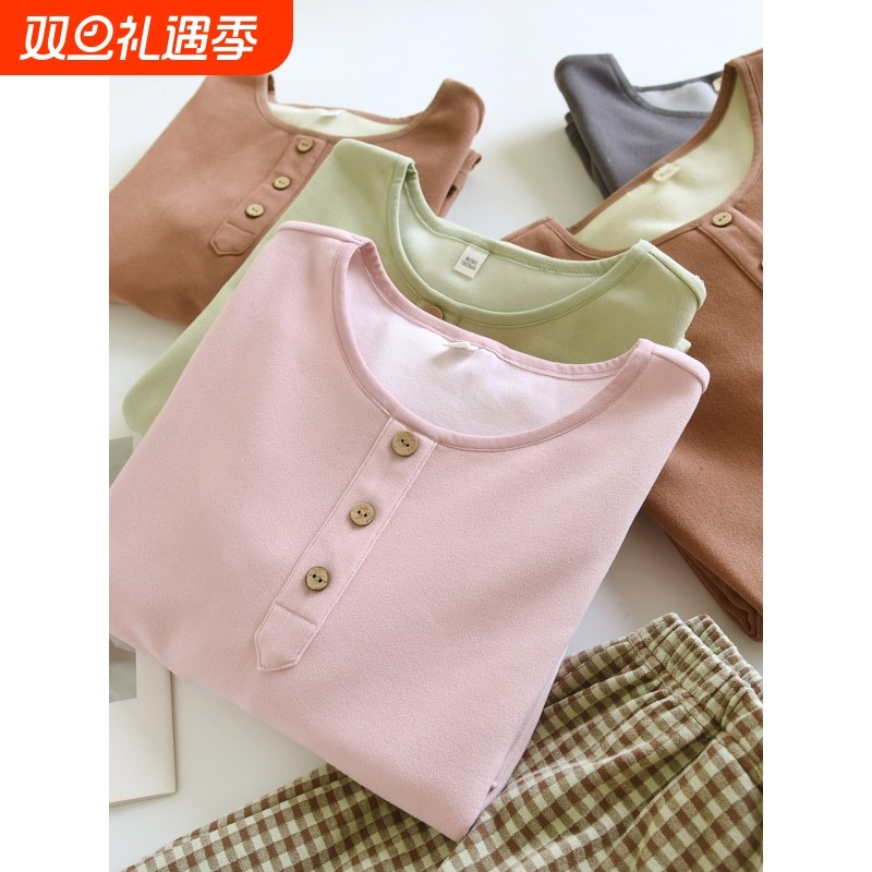 红豆秋冬德绒睡衣女套头加厚情侣套装2025新款冬天薄绒长袖男士家