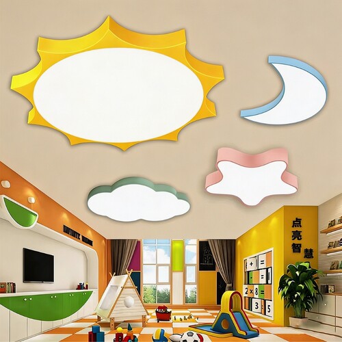 幼儿园云朵星星月亮太阳吊灯卡通灯具机构造型吸顶灯儿童房马卡龙
