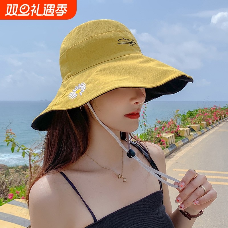 太阳帽女款2023新款遮阳防晒双面渔夫帽子防紫外线防风大帽檐折叠