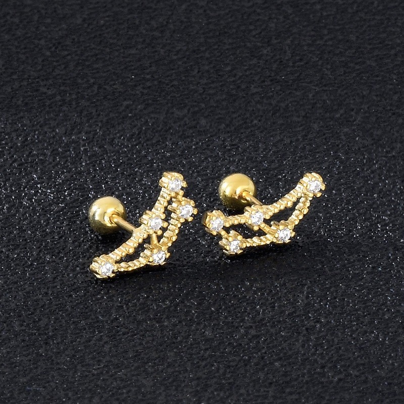 s925银耳骨钉女韩版小清新镶钻十二星座扭螺丝甜美气质时尚耳饰