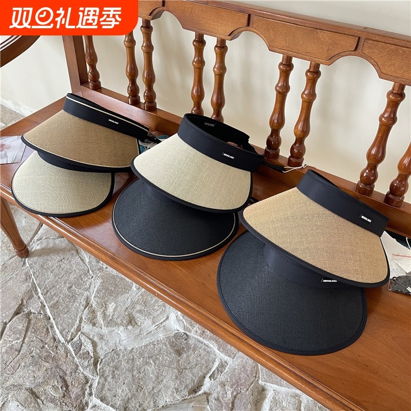 【新品】草编空顶帽子女夏季骑车遮阳大帽檐防晒草帽可折叠款遮脸