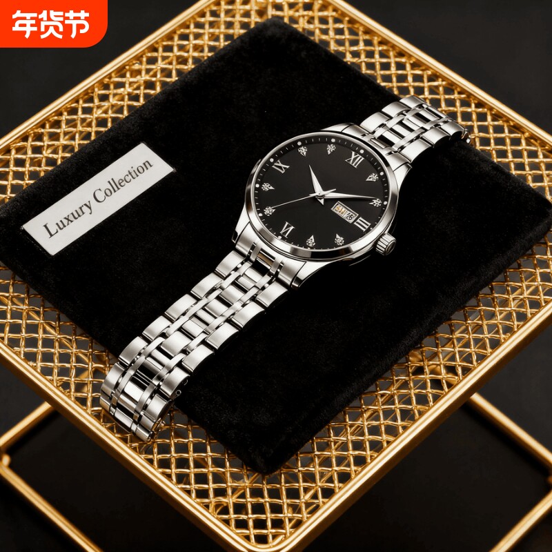 手表男款防水高级感全自动男表数字双日历防水腕表男机械风全自动