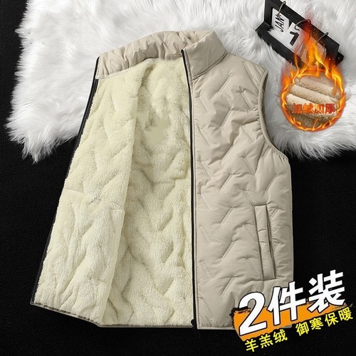 羊羔绒马甲男士秋冬季加绒加厚立领外套无袖坎肩背心中老年爸爸装