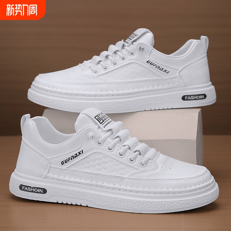 欧伦啄木鸟男鞋冬季2025新款运动青少年小白板鞋皮面一脚蹬工作休