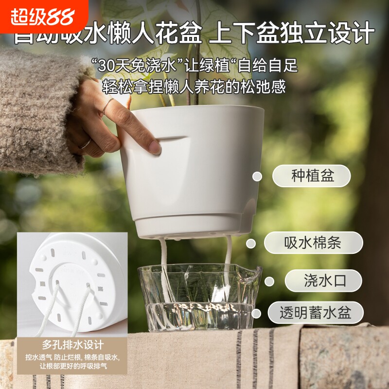 水培花盆美吊兰绿萝文竹树脂自吸水懒人盆透明种植养花绿植优选