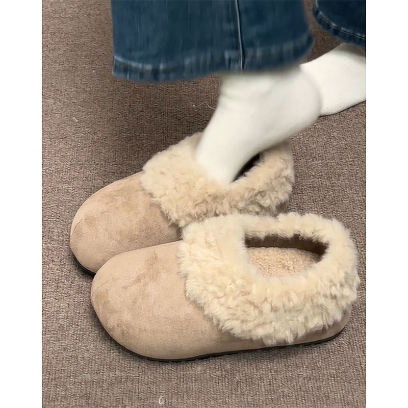 白色加绒加厚复古厚底雪地棉鞋女冬2025新款外穿保暖毛毛勃肯鞋子