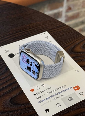 适用于iwatch11苹果手表表带s10天蓝色s11 高级s9秋冬季s8男女款series尼龙ultra3编织磁吸运动表带