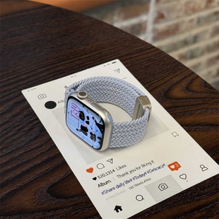 适用于iwatch11苹果手表表带s10天蓝色s11 高级s9秋冬季s8男女款series尼龙ultra3编织磁吸运动表带