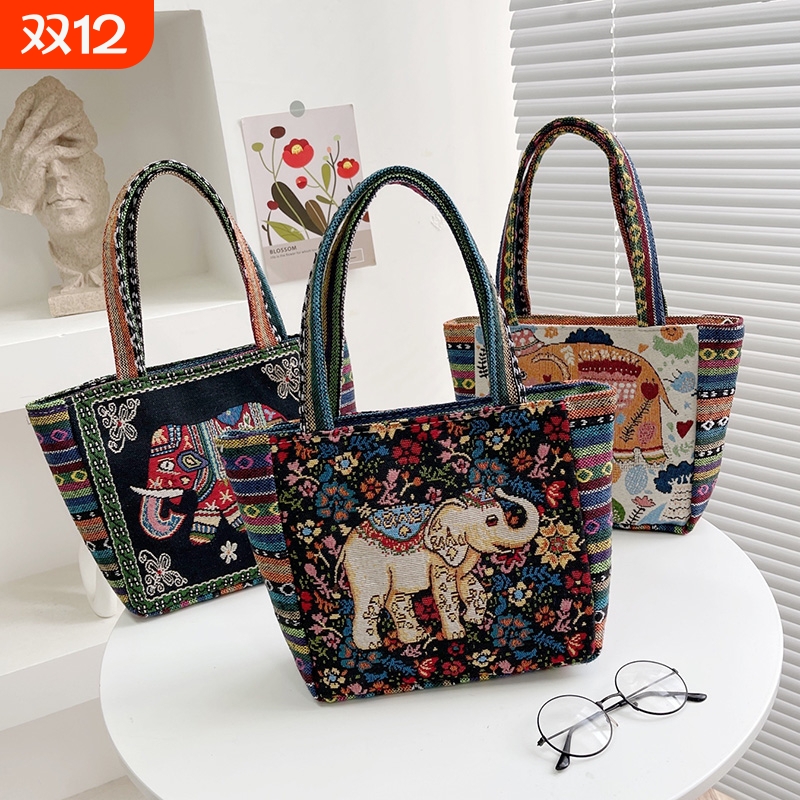 手提包刺绣复古风拉链包时尚方便