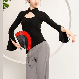 古典舞练功服装女成人现代舞旗袍领镂空长袖舞蹈服上衣身韵形体服