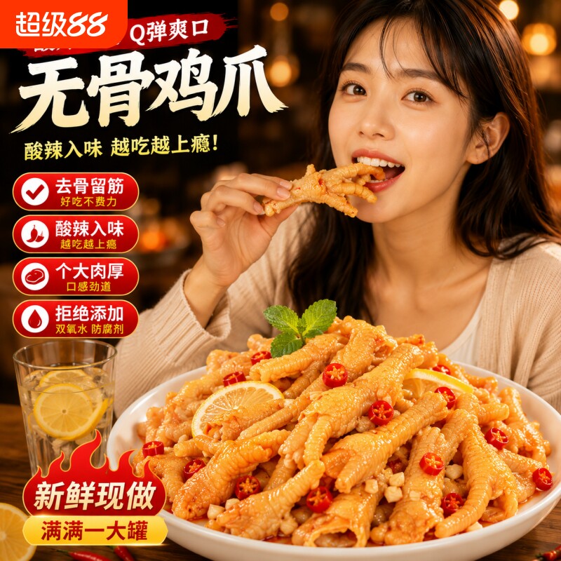 无骨鸡爪柠檬酸辣麻脱骨泡椒零食图片