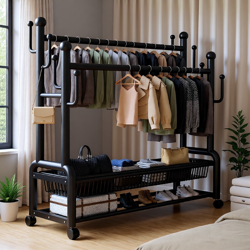 晾衣架挂衣架衣帽架落地加厚房间挂衣服架子置物衣物收纳移动家居