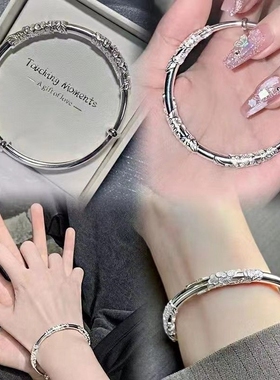 幂琳繁花银手镯女纯银s999足银实心镯子年轻款银饰手链新款满天星