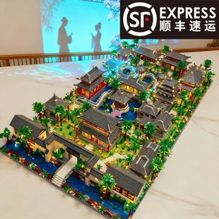 苏州园林积木高难度巨大型10000粒以上古代建筑拼装玩具摆件男孩